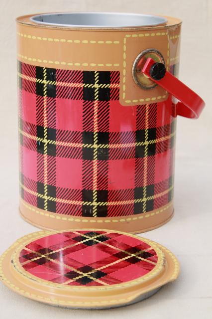 Skotch Kaddy 1950s vintage cooler, red tartan plaid picnic jug insulated thermos