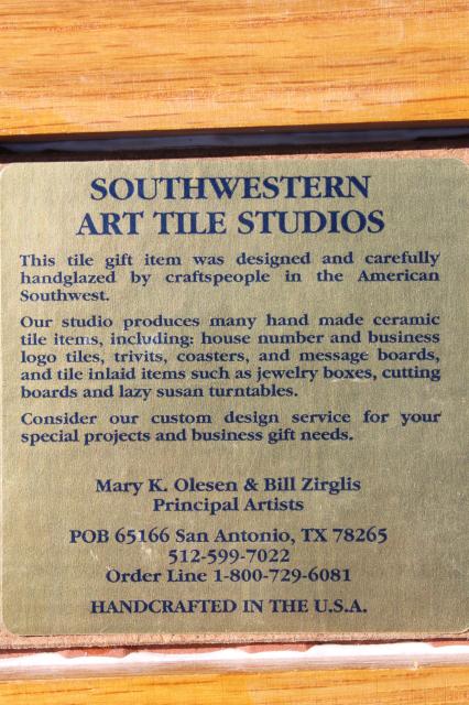 Southwestern art tile studio pottery tiles Welcome, framed wood sign