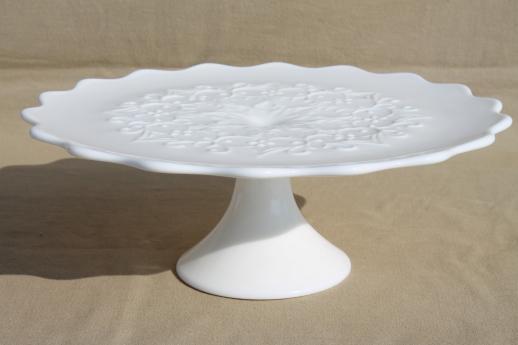 Spanish Lace Fenton vintage white milk glass cake stand, wedding cake plate