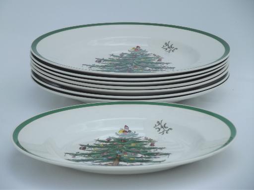 Spode Christmas Tree china, set of 8 Spode England china dinner plates 