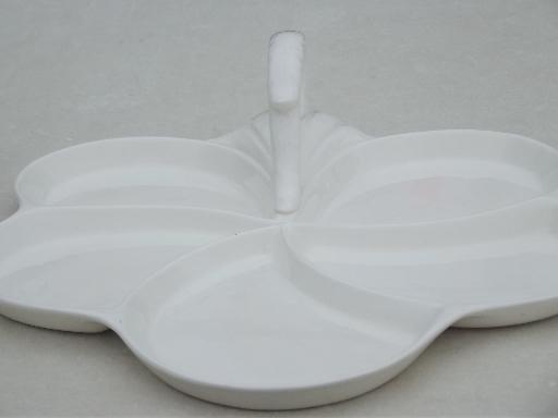 Spode Imperial pure white flower shape tray w/ handle, Impl Spode mark 