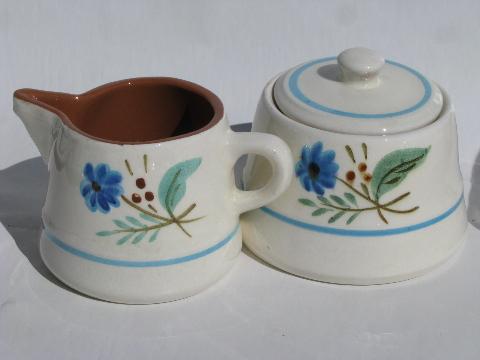 Stangl pottery, vintage coffee cups & saucers, blue Bachelor's Button