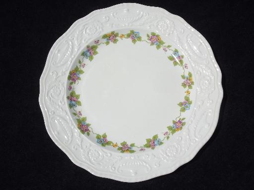 Steubenville floral china plates, Adam Antique embossed border creamware