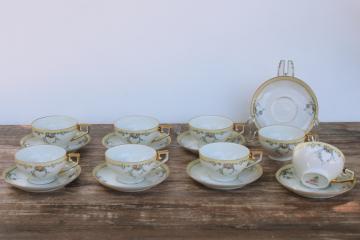 Studio hand painted art deco vintage china tea cups saucers set Tirschenreuth Bavaria porcelain