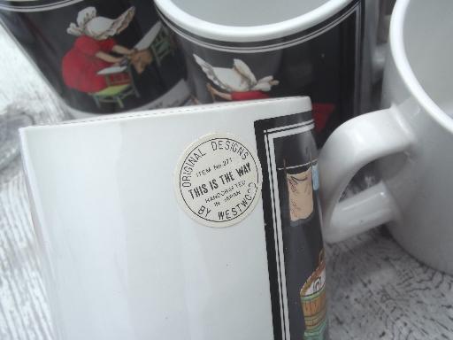 Sunbonnet Sue chores Days of the Week coffee mugs set, vintage Japan 