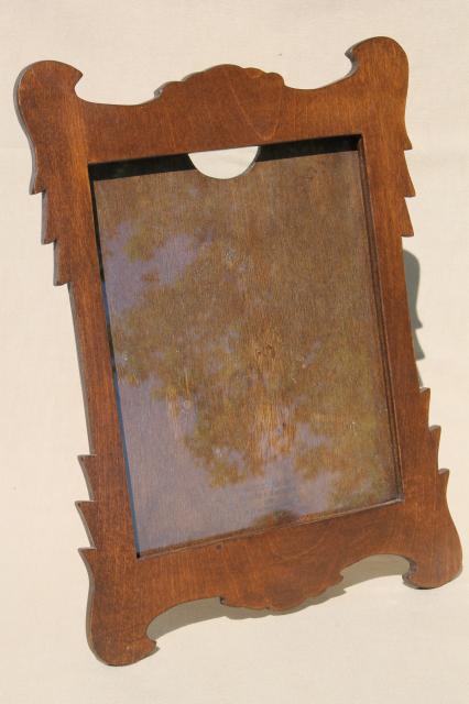 Swiss cottage style vintage wood picture frame w/ easel back stand