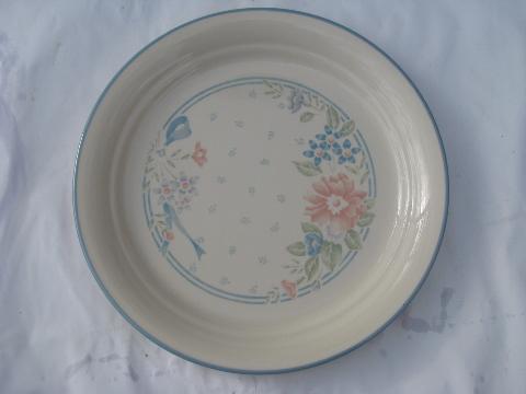 Symphony coral-pink & blue flowers Corelle glass dinnerware, 12 salad plates