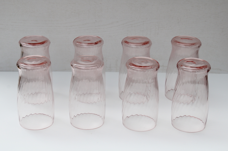 Symphony swirl optic pattern drinking glasses set of 8, vintage Wheaton rose pink glass tumblers