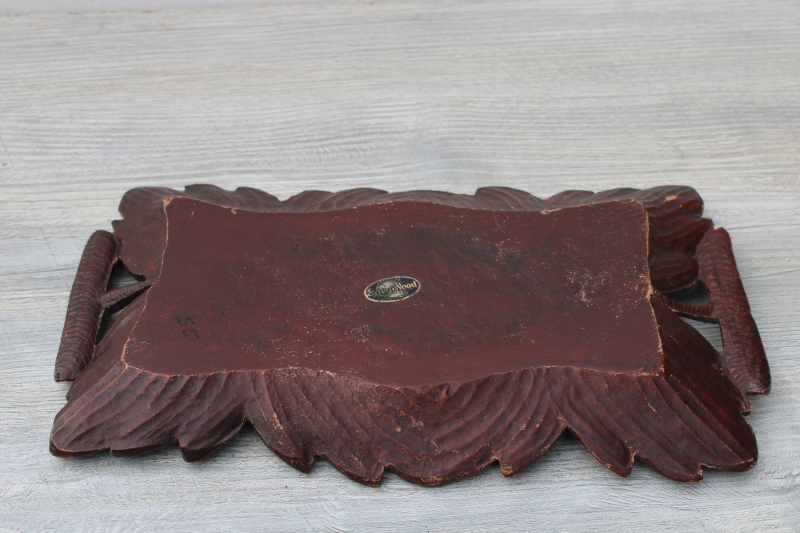 Syroco Wood tray autumn leaves leaf pattern tray for dresser or desk, mid-century vintage