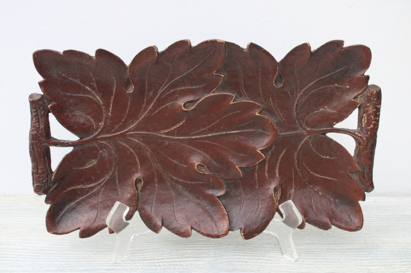 Syroco Wood tray autumn leaves leaf pattern tray for dresser or desk, mid-century vintage