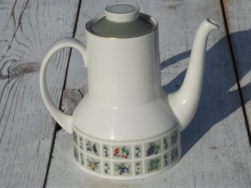 Tapestry fruit and flowers, vintage Royal Doulton china coffee pot