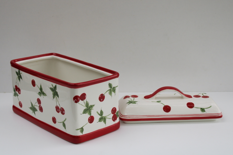 Target Home red cherries ceramic bread box, cute retro canister for country kitchen