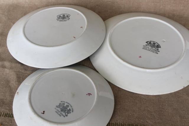 Tea Leaf pattern white ironstone china w/ copper luster stack of antique plates