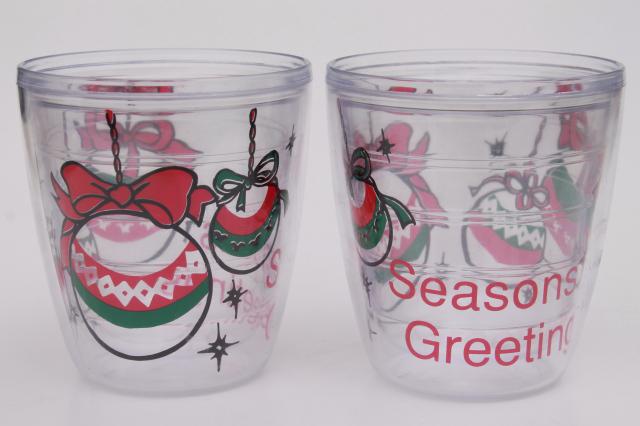 Tervis style clear plastic insulated tumblers, Christmas Santa holiday drinking glasses