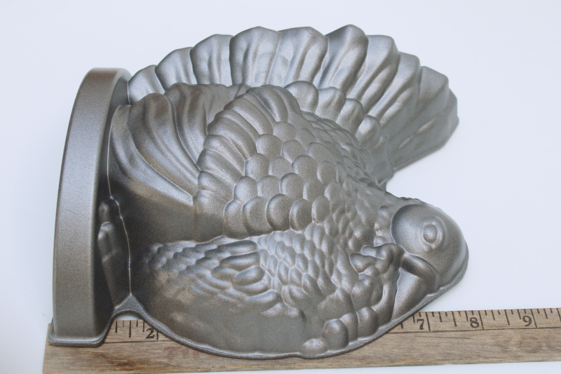 Thanksgiving turkey cake pan mold flatlay back, Nordic Ware decorative holiday baking pan