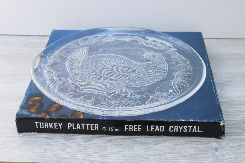 Thanksgiving turkey round glass platter serving plate, vintage new in box IVV Italy for Target