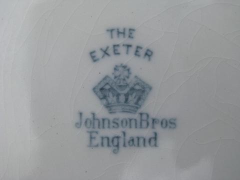 The Exeter blue & white vintage English china plates, old Johnson Bros