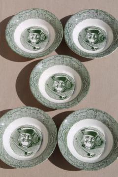 The Old Curiosity Shop china bowls w/ toby mug pattern, vintage Royal green transferware