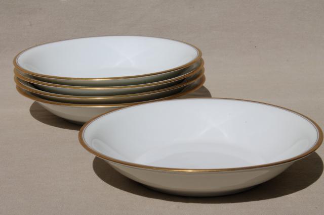Theodore Haviland Limoges France vintage gold band white porcelain soup bowls