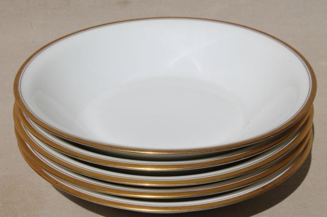 Theodore Haviland Limoges France vintage gold band white porcelain soup bowls