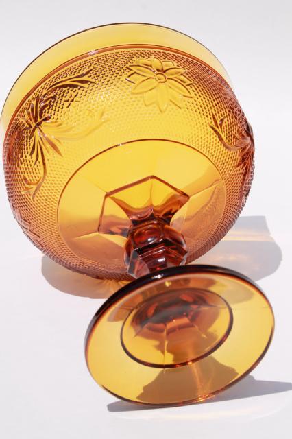 Tiara / Indiana amber glass compote bowl, vintage daisy pattern sandwich glass