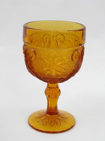 Tiara vintage daisy sandwich amber glass wine glasses, set of 10