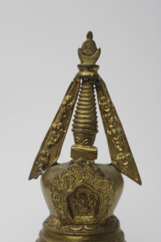 Tibetan brass stupa, Buddhist shrine ornament, large finial handcrafted solid brass