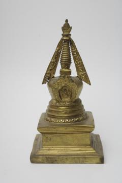 Tibetan brass stupa, Buddhist shrine ornament, large finial handcrafted solid brass