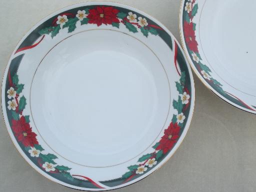 Tienshan Deck the Halls Christmas china serving bowls w/ poinsettia pattern 
