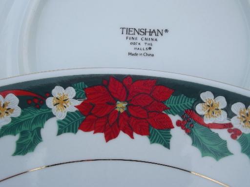 Tienshan Deck the Halls Christmas china serving bowls w/ poinsettia pattern 