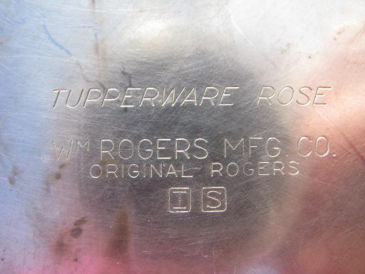 Tupperware Rose 50s vintage Wm Rogers tray, silver plate over heavy copper