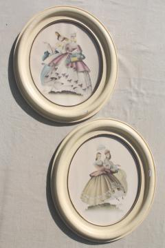 Turner style oval prints, 1940s vintage southern belle pictures in shabby chic wood frames