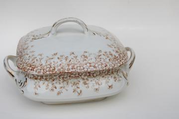 Utopian antique vintage transferware china serving dish, sepia brown floral Staffordshire 