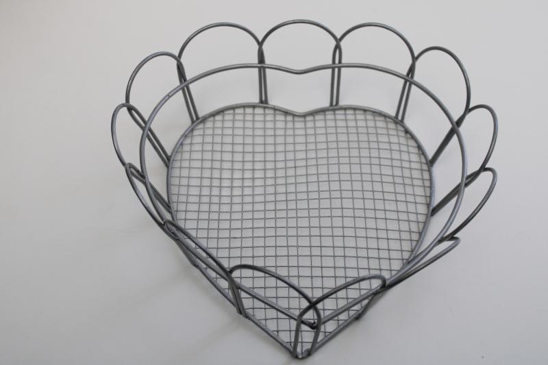 Valentine heart shaped galvanized wire basket, modern farmhouse primitive 