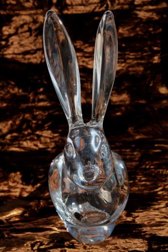 Vannes France crystal art glass rabbit, long eared hare paperweight figurine dish
