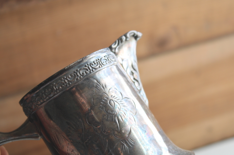 Victorian bright cut silver plate cream pitcher, antique Poole Silver P S Co Sheffield crown mark