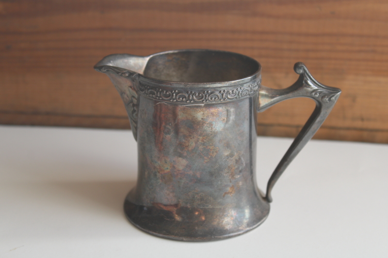 Victorian bright cut silver plate cream pitcher, antique Poole Silver P S Co Sheffield crown mark