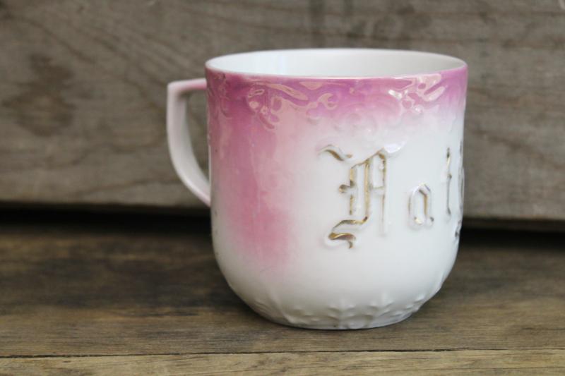 Victorian era antique china gift cup made in Germany, Mother in gold letters