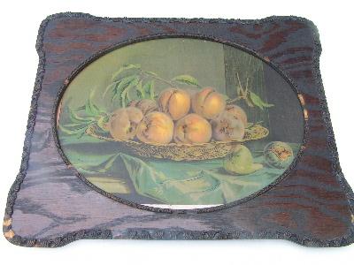 Victorian era antique litho fruit print, applied gesso frame