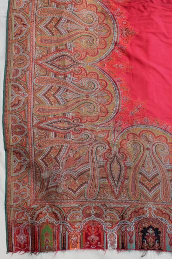 Victorian vintage wool paisley, antique wool fabric table / piano cover or shawl
