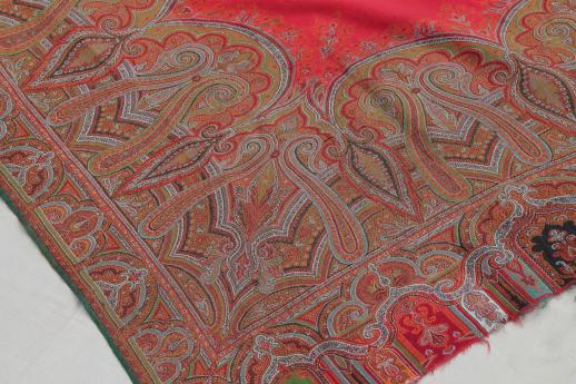 Victorian vintage wool paisley, antique wool fabric table / piano cover or shawl