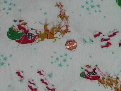 Vintage Christmas print cotton flannel fabric, Santa!