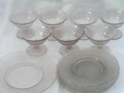 Vintage depression glass dishes, crackle pattern