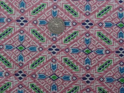 Vintage feed sack fabric, geometric on pink