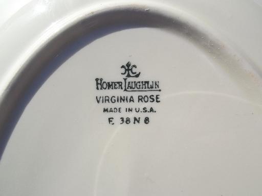 Virginia Rose platinum silver Patrician platters, vintage Homer Laughlin china