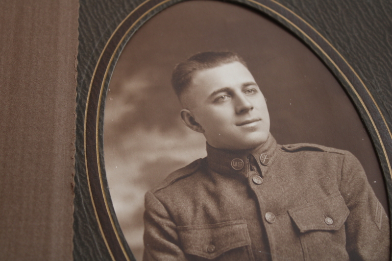 WWI World War I soldiers in uniform photo portraits, antique vintage sepia tone black  white photos