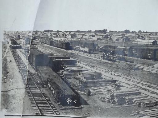 WWI vintage army camp photos, Fort Dodge Iowa soldiers & railroad cars