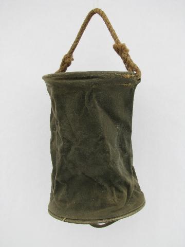 WWII vintage US Military rope handle canvas bucket