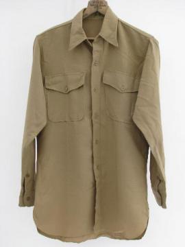 WWII vintage, khaki/tan US military officer or soldier's wool uniform shirt