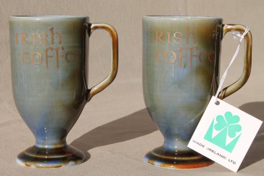 Wade Irish Coffee cups set, tall mugs made in Ireland pottery, mint w/ tag
